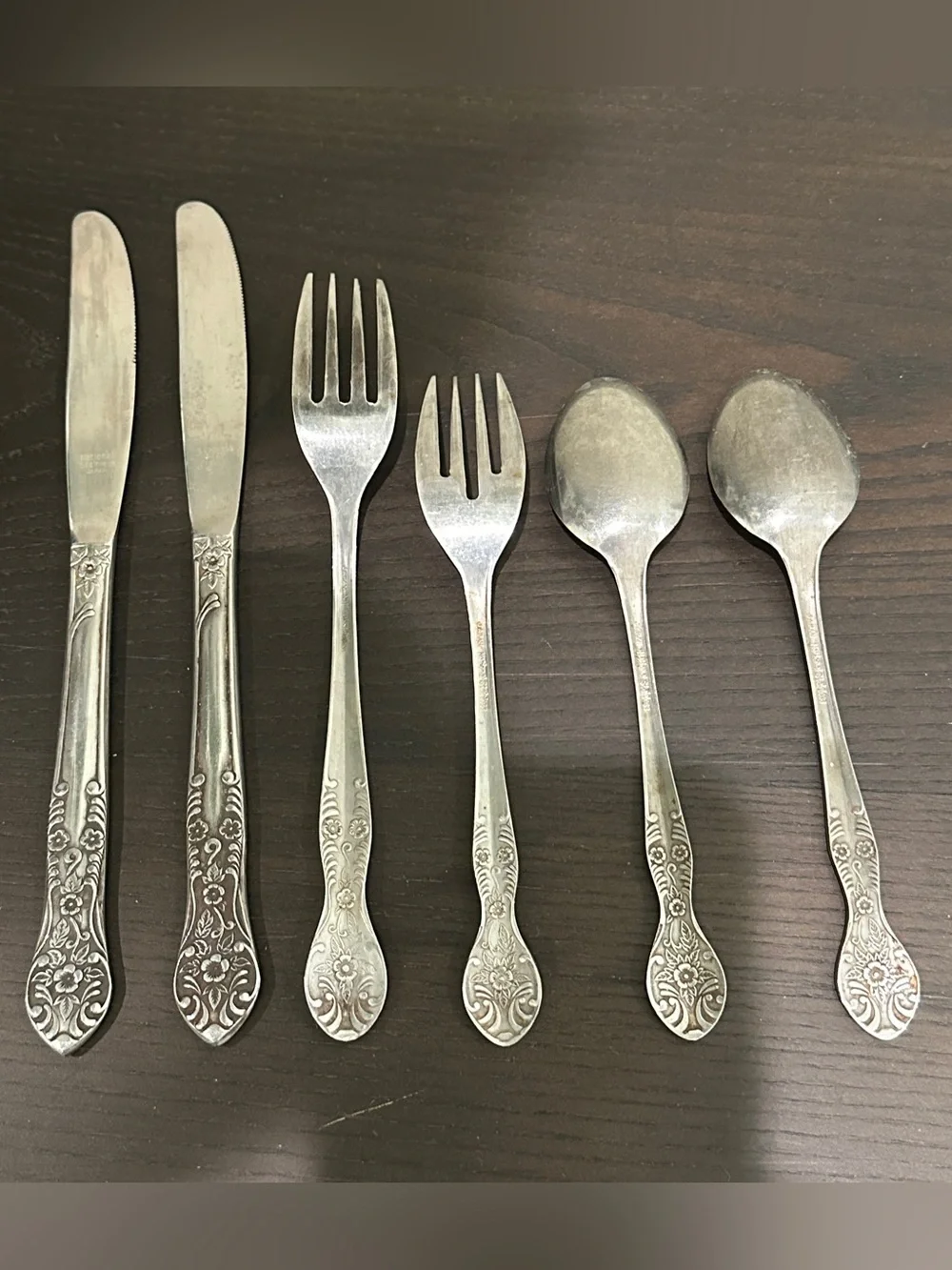 Vintage National Stainless Japan Floral Scroll Stainless Steel Flatware 6 Pcs.